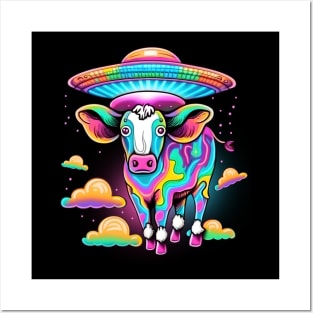 UFO & Cow Rainbow Style Posters and Art